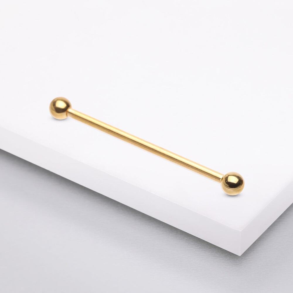 ❗NWT-TITANIUM Gold 14k Plated Classic Industrial Bar 14g-Boutique❗